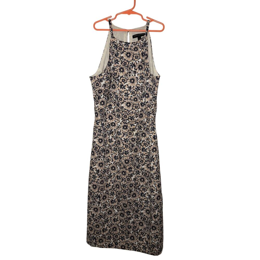 Banana Republic Floral Sheath Dress Size 2 Cream Sleeveless Knee Length midi